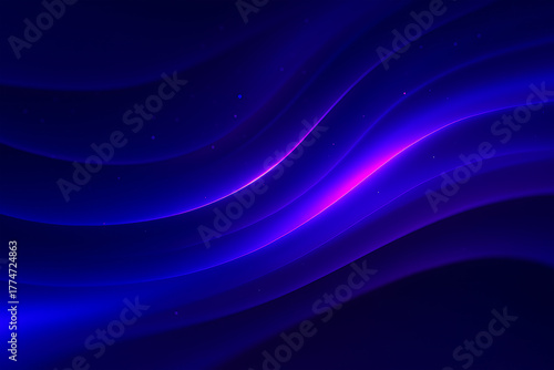 Cosmic violet and indigo 3D fluid waves, deep glowing gradient with luminous particles and futuristic light flow – 16:9
