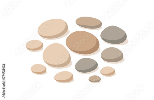 collection of small river stones soft harmony of forms no outline flat vector illustration style isolated on white background gentle neutral palette