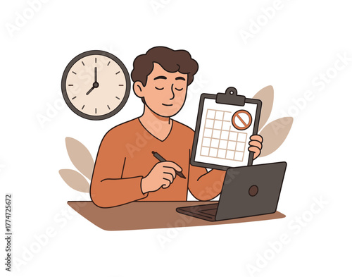 setting digital boundaries scheduling tech free hours for mental health balance flat vector illustration style isolated on white background