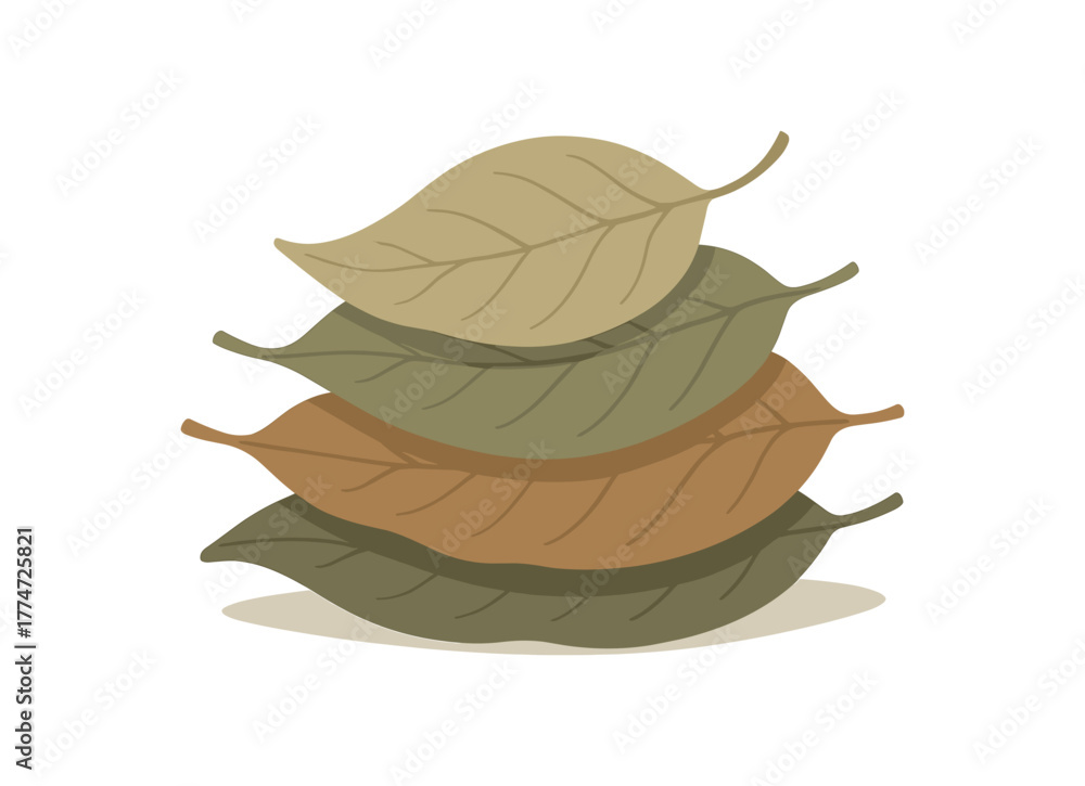 Fototapeta premium stack of dried leaves minimal composition natural beauty no outline flat vector illustration style isolated on white background muted tones