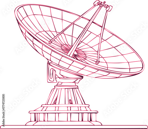 "Vector Line Art Illustration of Satellite Dish Antenna"