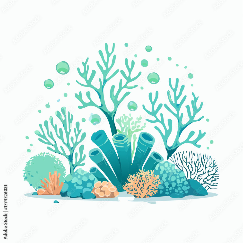 Naklejka premium Vibrant coral reef illustration featuring diverse marine life elements
