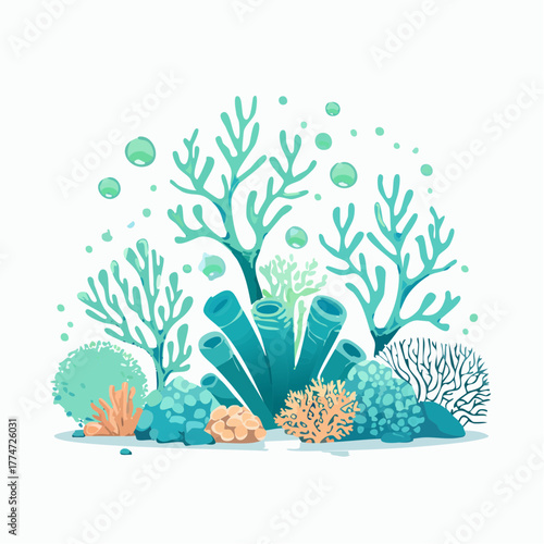Vibrant coral reef illustration featuring diverse marine life elements