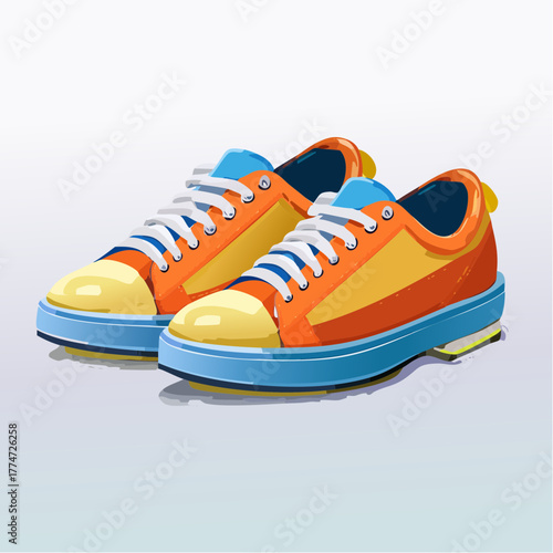 Vibrant illustration of orange and yellow sneakers on a light background