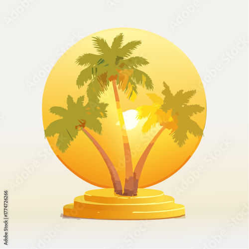 Vibrant illustration of palm trees with sunlight tropical landscape concept