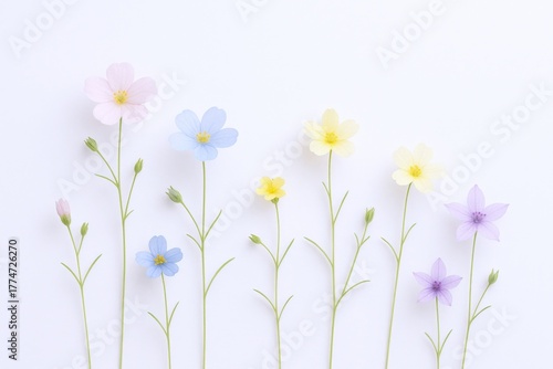 Wallpaper Mural Delicate pastel flowers on a white background representing spring, growth, and fresh floral designs Torontodigital.ca