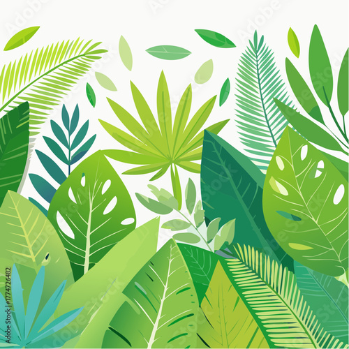 Vibrant tropical foliage illustration lush green leaves on white background