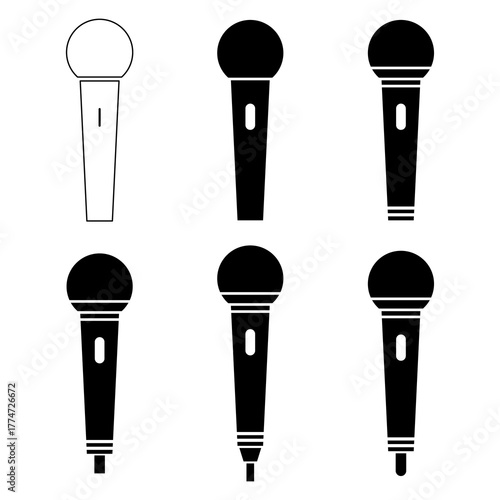 Set of Microphone icon, audio speech symbol, record concert sign, web button design .