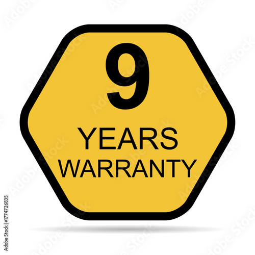 Nine years warranty shadow icon, badge seal guarantee certificate customer sign, stamp vector illustration .