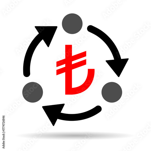 Turkish lira money change shadow icon, trade cash information web symbol, convert sign vector illustration .