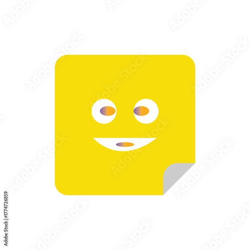 Yellow sticky note with smiling face on white background