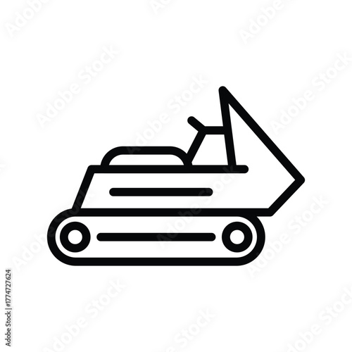 Outline of a snowmobile It has a track two circles for wheels and a pointed front end