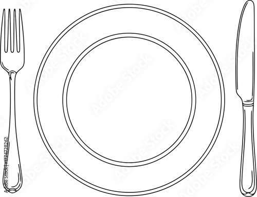 Elegant table setting sketch plate fork knife