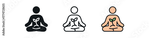 self harmony plant growth icon on white background Black silhouette flat icon outline icon and colored icon style three minimal vector icon style