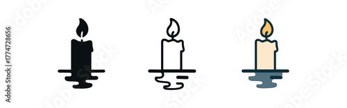 evening candle reflection icon on white background Black silhouette flat icon outline icon and colored icon style three minimal vector icon style
