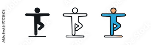 balanced body movement icon on white background Black silhouette flat icon outline icon and colored icon style three minimal vector icon style