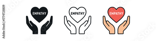 empathy heart hands icon on white background Black silhouette flat icon outline icon and colored icon style three minimal vector icon style