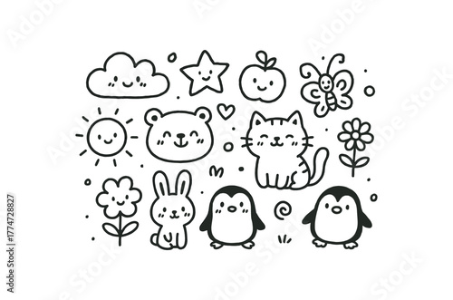 handdrawn cute doodle style fusion vector line illustration