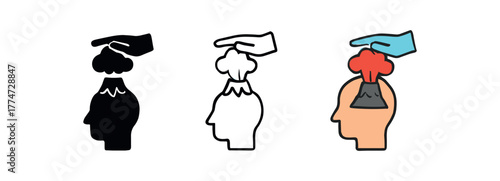 controlling anger volcano calm icon on white background Black silhouette flat icon outline icon and colored icon style three minimal vector icon style