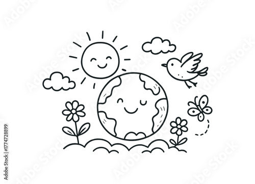 handdrawn cute doodle style beginning vector line illustration