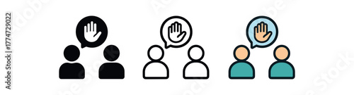 communicating boundaries politely icon on white background Black silhouette flat icon outline icon and colored icon style three minimal vector icon style
