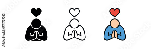 apologizing sincerely heart icon on white background Black silhouette flat icon outline icon and colored icon style three minimal vector icon style