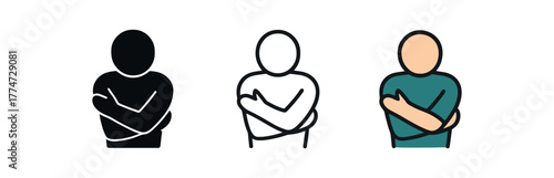 self compassion hug icon on white background Black silhouette flat icon outline icon and colored icon style three minimal vector icon style