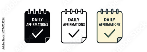 daily affirmations note icon on white background Black silhouette flat icon outline icon and colored icon style three minimal vector icon style