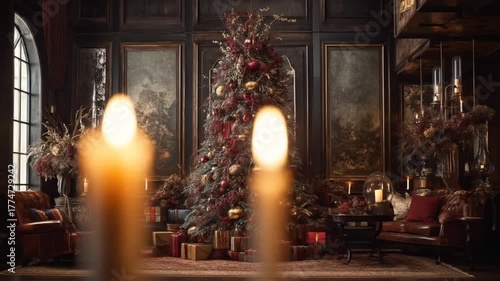 Wallpaper Mural Decorated christmas tree in elegant room with soft lighting and gifts Torontodigital.ca