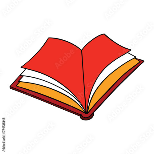 An open book with a bright red cover, its pages gently spread, inviting readers to explore stories and knowledge hidden within its timeless, elegant design.

