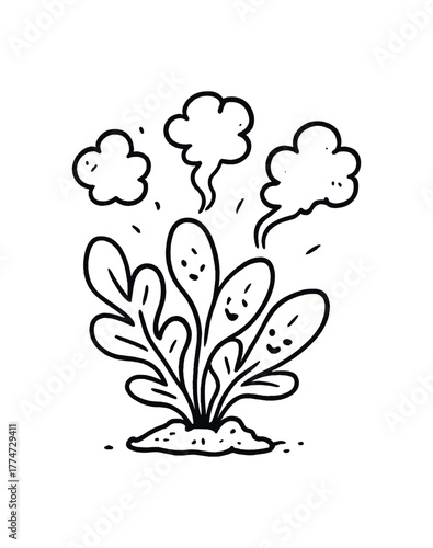 handdrawn cute doodle style ocean vapor plant vector line illustration