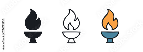 eternal flame idea icon on white background Black silhouette flat icon outline icon and colored icon style three minimal vector icon style