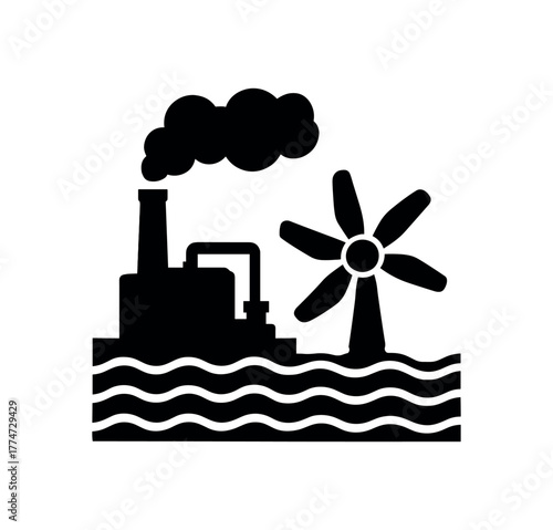 ocean vapor plant flat black solid vector illustration isolated on white background
