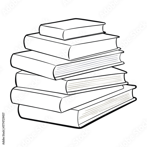 A fun coloring page featuring a tall pile of books stacked neatly, symbolizing knowledge and adventure, perfect for book lovers and students to color creatively.
