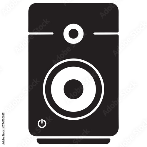 Minimalist Black and White Audio Speaker Icon with Geometric Elements