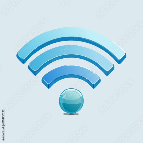 Wireless signal icon in blue with sphere network and connectivity concept