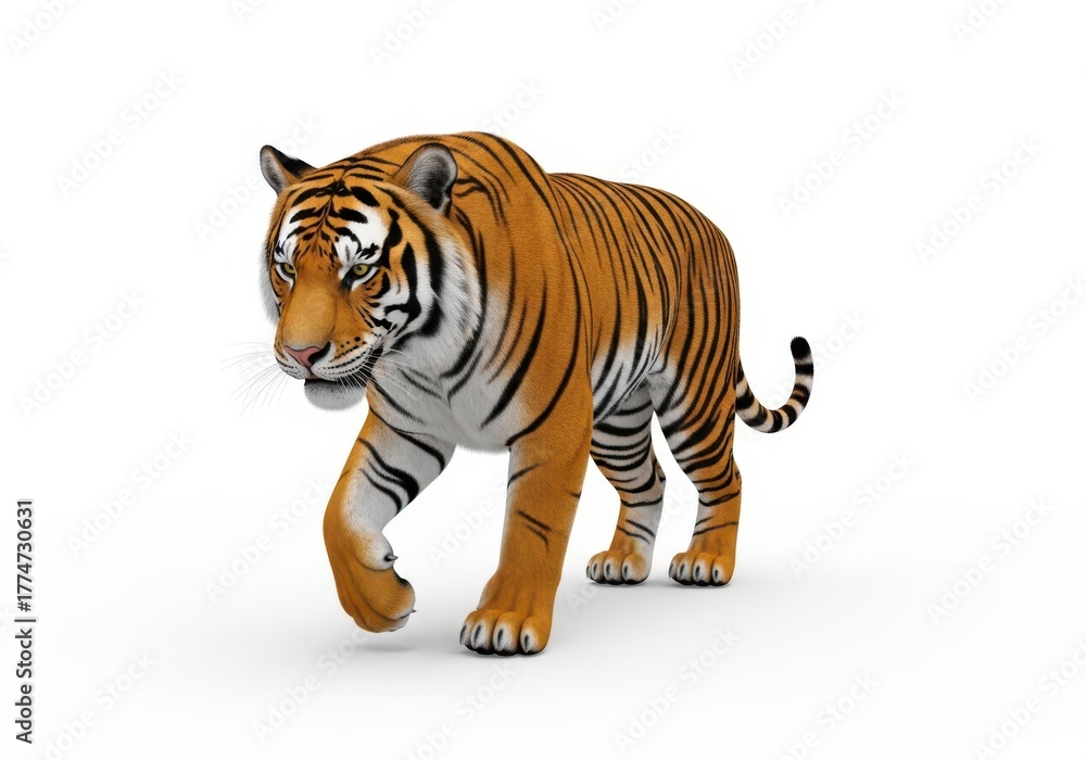 Fototapeta premium Majestic bengal tiger walks confidently with striking orange and black stripes