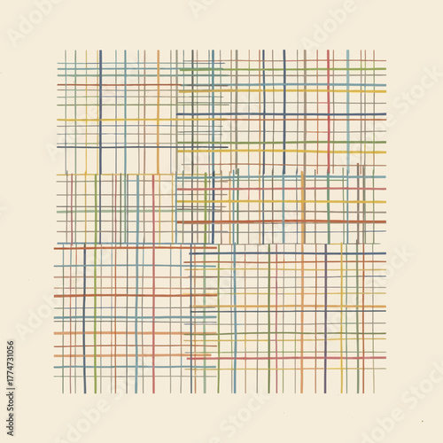 Abstract vibrant grid pattern with intersecting colorful lines on a neutral background offers modern design possibilities and creative visual appeal