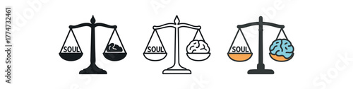soul and mind balance scale icon on white background Black silhouette flat icon outline icon and colored icon style three minimal vector icon style