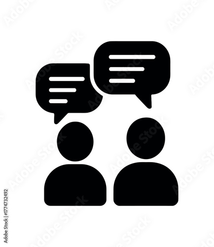 conversation flat black solid vector illustration isolated on white background