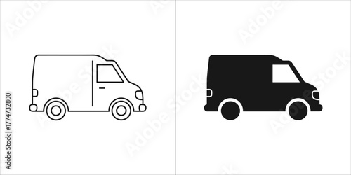 Delivery van icon in outline and glyph style