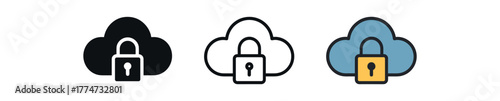 data cloud security icon on white background Black silhouette flat icon outline icon and colored icon style three minimal vector icon style