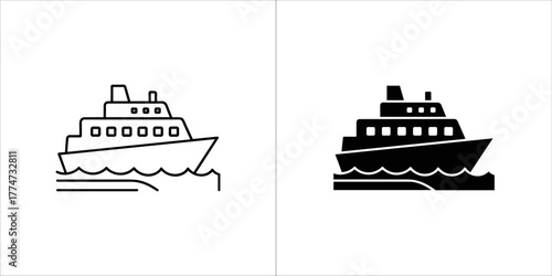Cruise ship icon in outline and glyph style