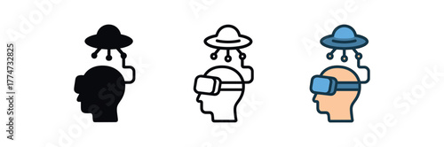 future technology innovation icon on white background Black silhouette flat icon outline icon and colored icon style three minimal vector icon style