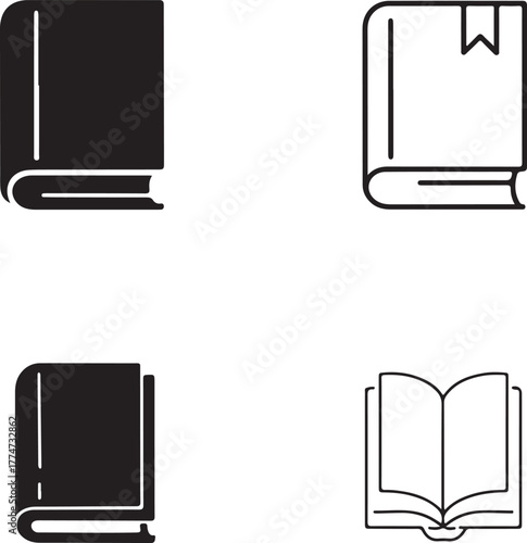 Isolated book icon set, education learning reading book symbols, editable vector art, book icons for school, library, knowledge, study, academic, learning and reading buyers
