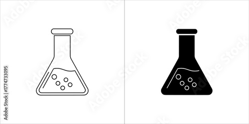 Outline and silhouette of a laboratory flask with bubbles