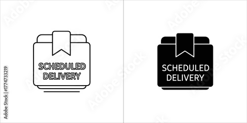 Outline and filled icon of a package with scheduled delivery text