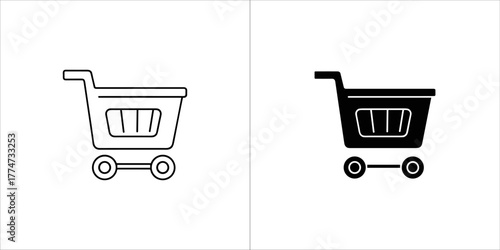 Two shopping cart icons, one in outline and one in solid black