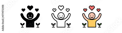 joy small things icon on white background Black silhouette flat icon outline icon and colored icon style three minimal vector icon style