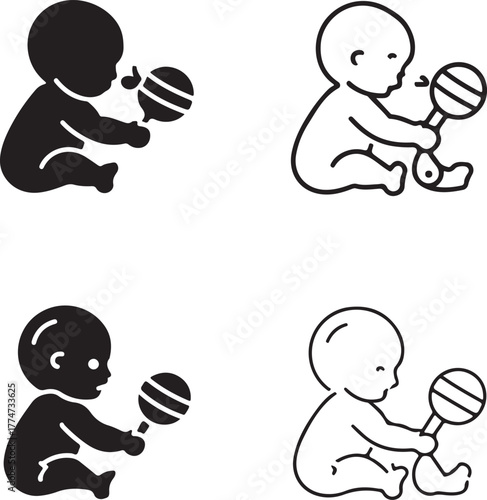 Isolated baby play icon set, infant toddler toy play symbols, editable vector art, baby play icons for kids, children, activity, fun, toy, infant, playtime and children buyers